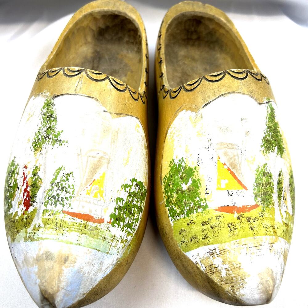 SKU2713 Vintage Handmade Painted Dutch Wooden Clogs Noordwijk aan Zee Size 23